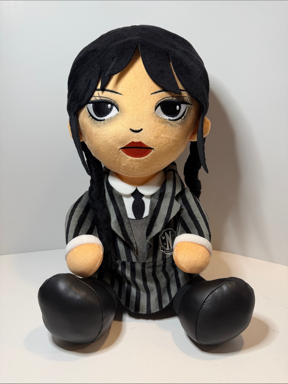 Wednesday-Inspired Black & Gray Striped Plush Doll - Kids Toys